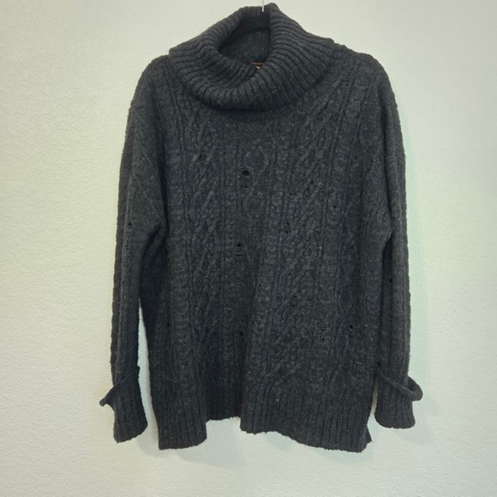 Free People S Grey Cable Knit Cowl Neck Pullover Sweater